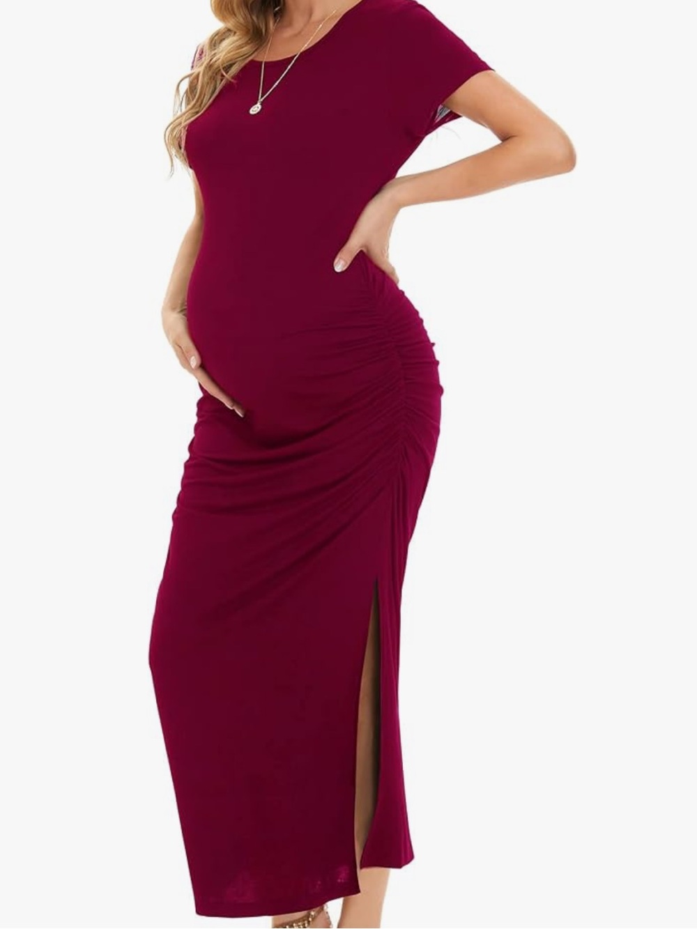 Women's Maternity Dresses - Ruched Side Slit